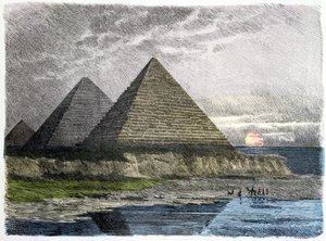 De piramides van Gizeh, uit een serie van de 